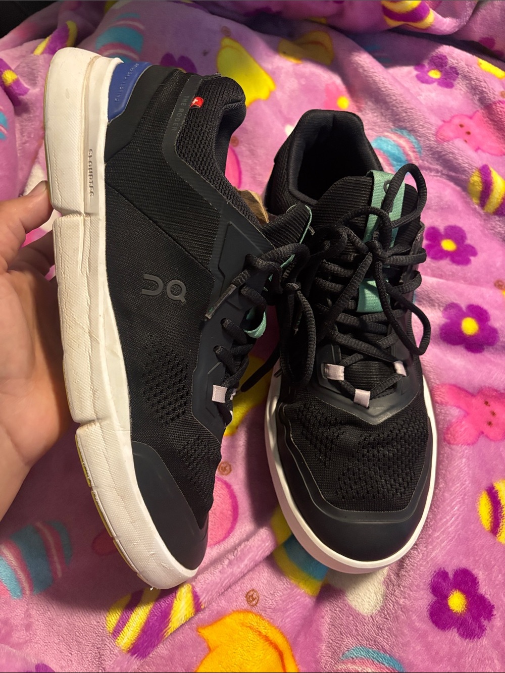 On Running Men’s Black Athletic Shoes with Mint and Blue Accents